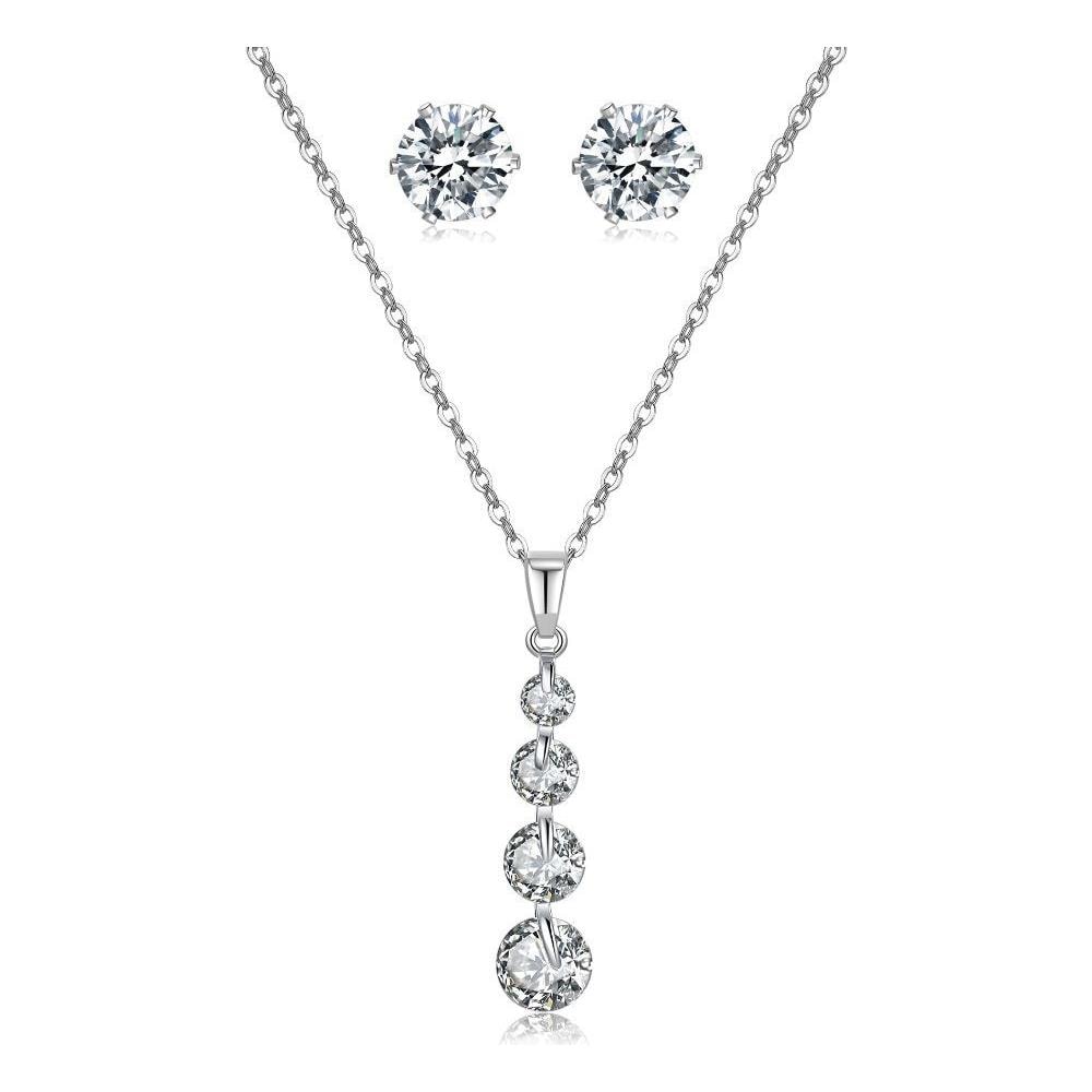 Versatile Collana Con Ciondolo A Forma Di Cuore In Zircone Con Orecchini A Bottone Da Donna D'argento - Foto 1
