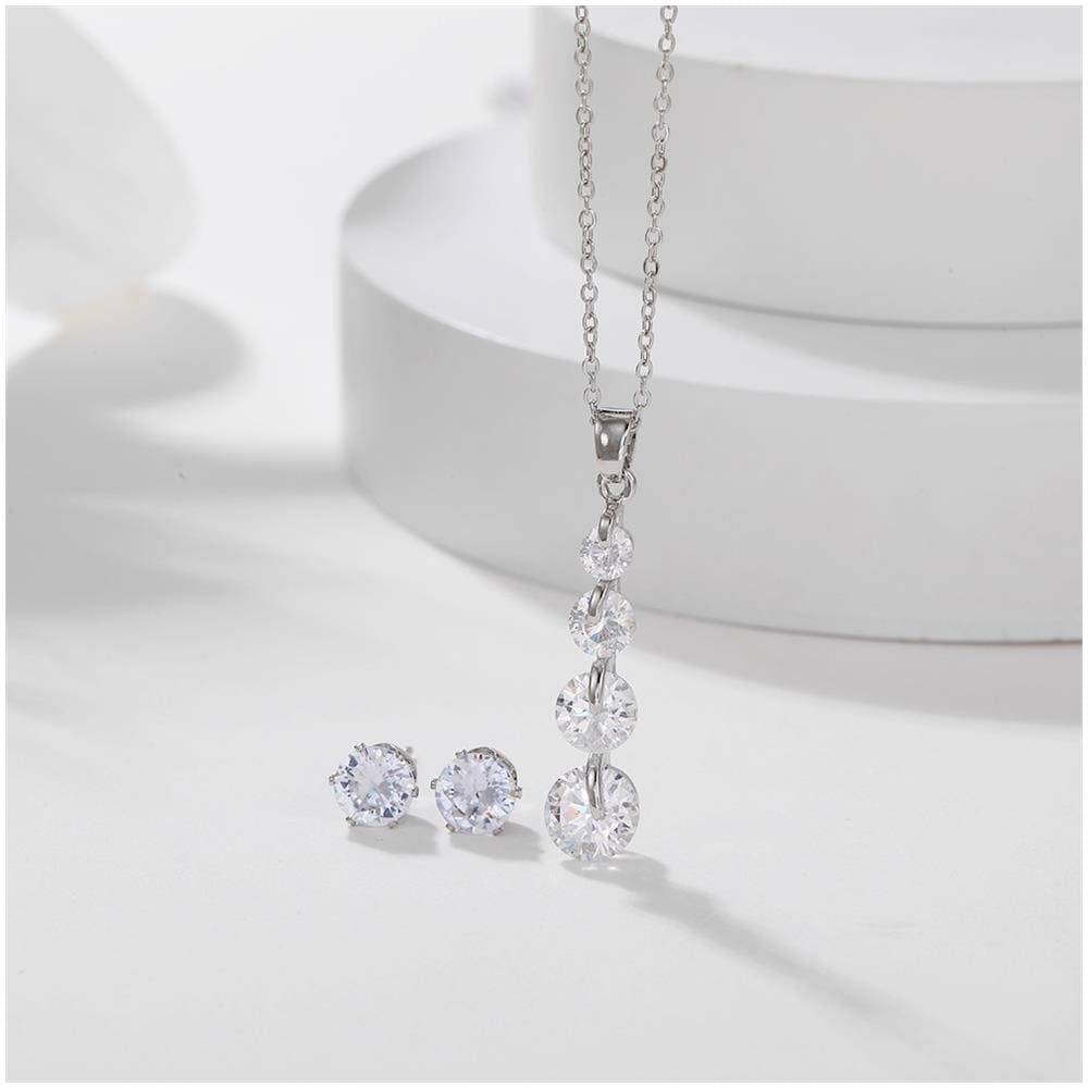 Versatile Collana Con Ciondolo A Forma Di Cuore In Zircone Con Orecchini A Bottone Da Donna D'argento - Foto 5