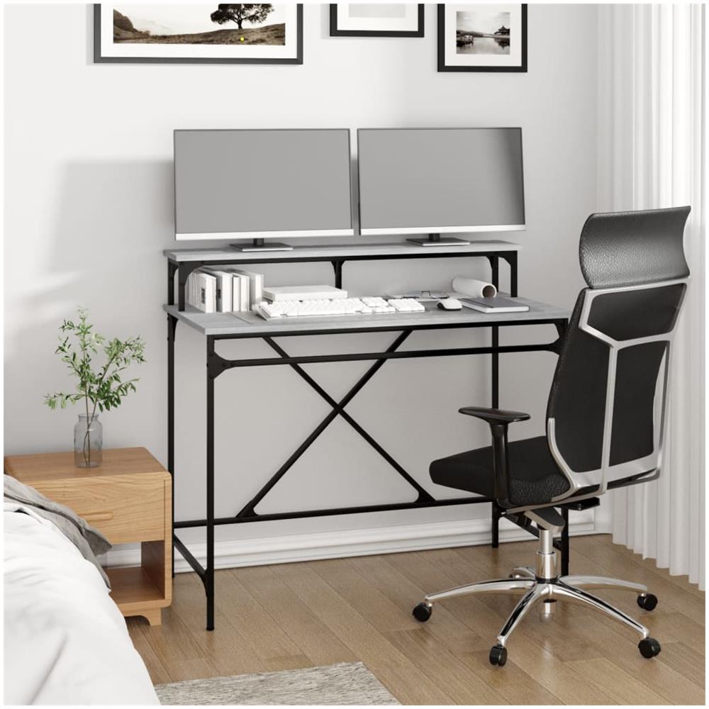 Scrivania Grigio Sonoma 100x50x90 Cm Legno Multistrato E Ferro - Foto 3