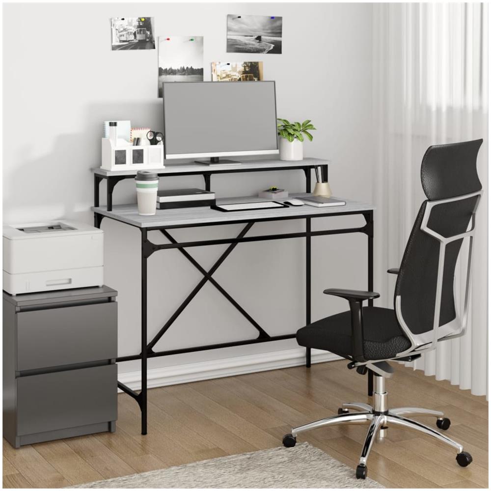 Scrivania Grigio Sonoma 100x50x90 Cm Legno Multistrato E Ferro - Foto 1