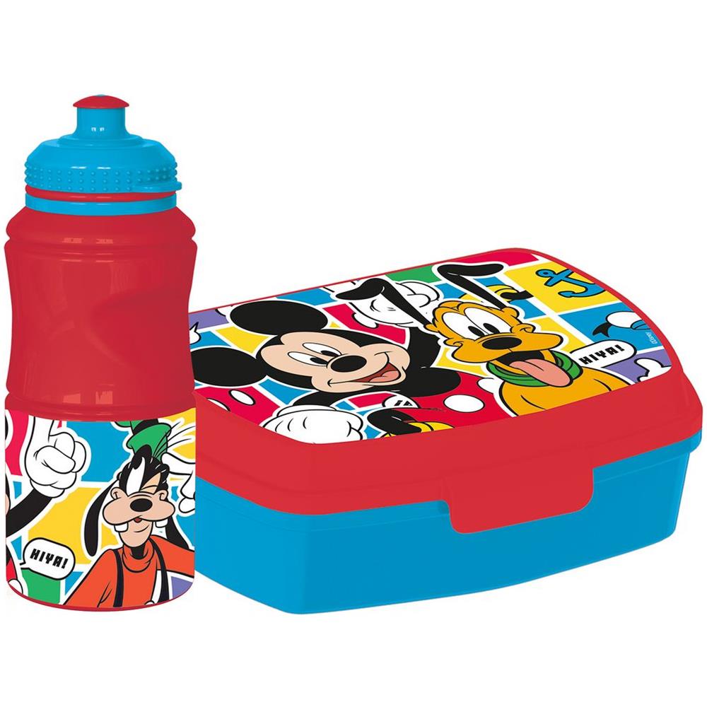 Disney Set Borraccia Da 380 Ml E Sandwich Box Rossa Per Bambini In Plastica Mickey Mouse Con Banda Antiscivolo E Chiusura Di Sicurezza - Foto 1