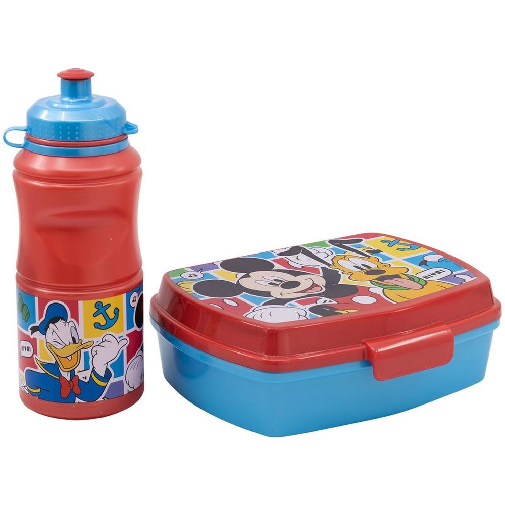 Disney Set Borraccia Da 380 Ml E Sandwich Box Rossa Per Bambini In Plastica Mickey Mouse Con Banda Antiscivolo E Chiusura Di Sicurezza - Foto 3