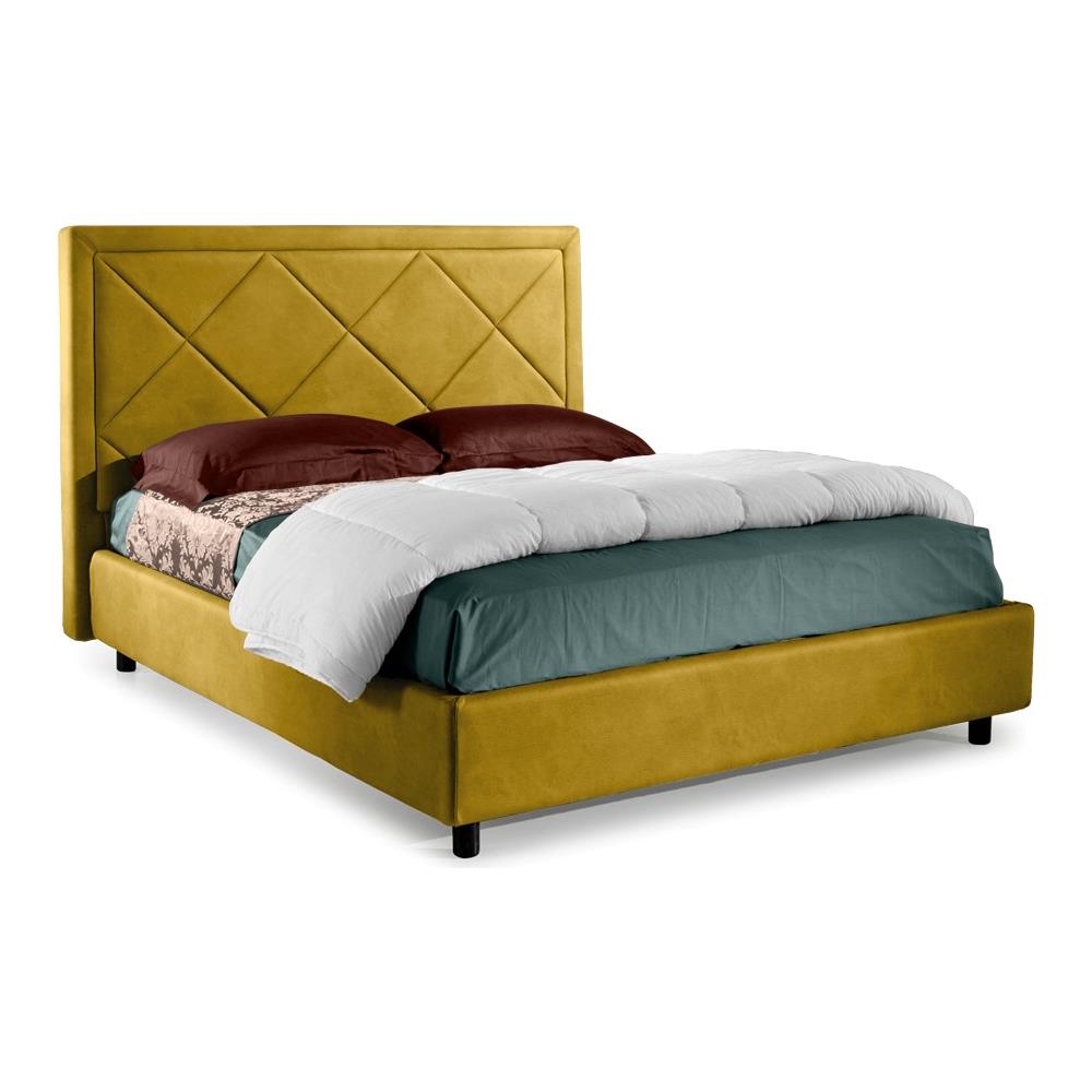 Letto Matrimoniale, Modello Miami, L'elemento Principale E La Lavorazione Della Testata Letto, Rete A Doghe 160x200 Cm, Tessuto Giroletto Sfoderabile, Made In Italy - Foto 1