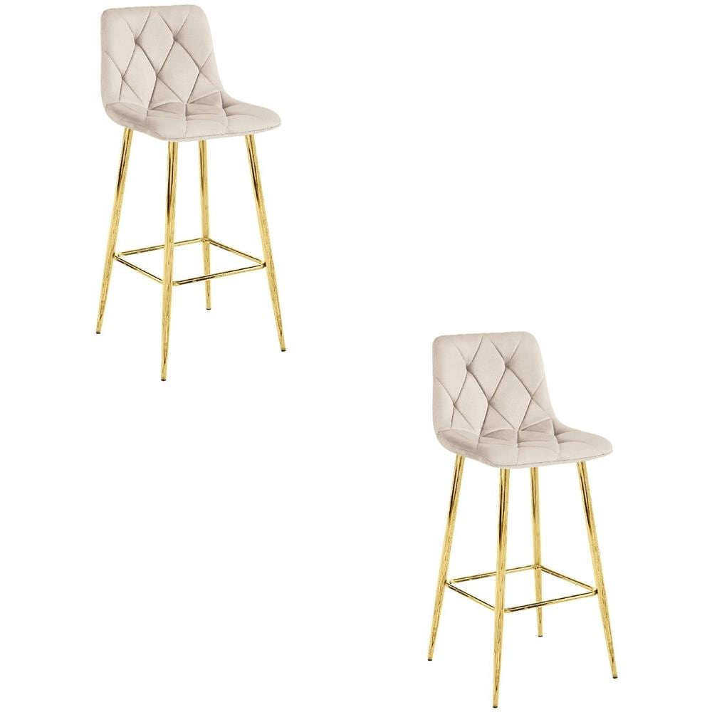 Sgabello da bar KODA STOOL in velluto beige con gambe dorate x2 - Foto 1