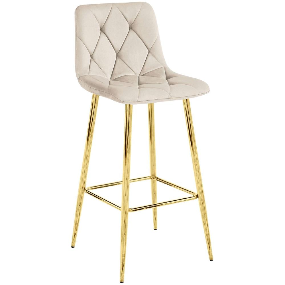 Sgabello da bar KODA STOOL in velluto beige con gambe dorate x2 - Foto 2