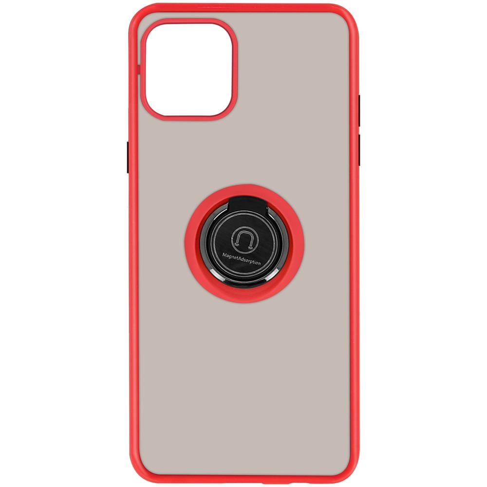 Cover Iphone 12 / 12 Pro Bimateriale Anello In Metallo Funzione Supporto Rosso - Foto 1