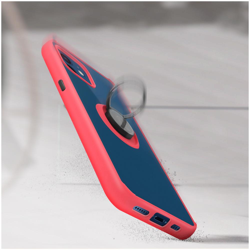 Cover Iphone 12 / 12 Pro Bimateriale Anello In Metallo Funzione Supporto Rosso - Foto 2