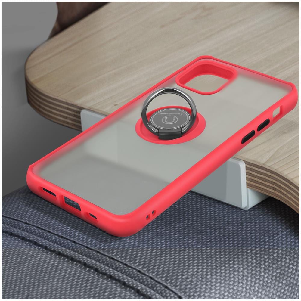 Cover Iphone 12 / 12 Pro Bimateriale Anello In Metallo Funzione Supporto Rosso - Foto 5