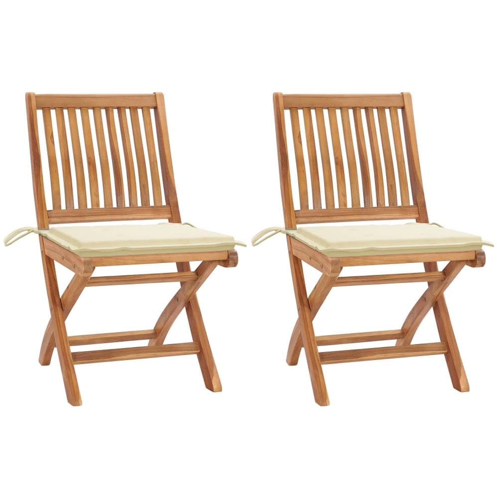 Sedie Da Giardino 2 Pz Con Cuscini Crema In Massello Di Teak - Foto 1