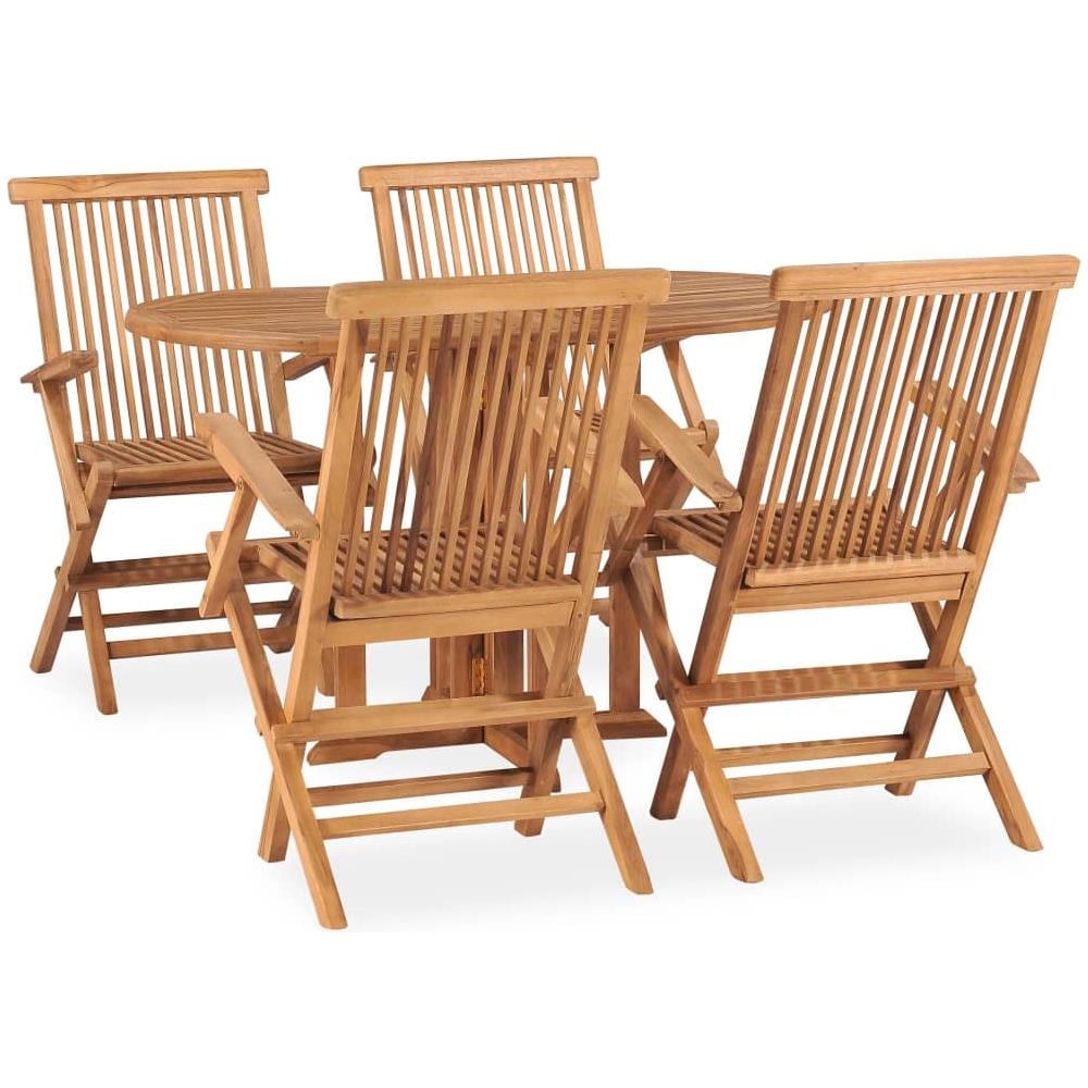 Set Da Pranzo Da Giardino 5 Pz Pieghevole In Massello Di Teak - Foto 1