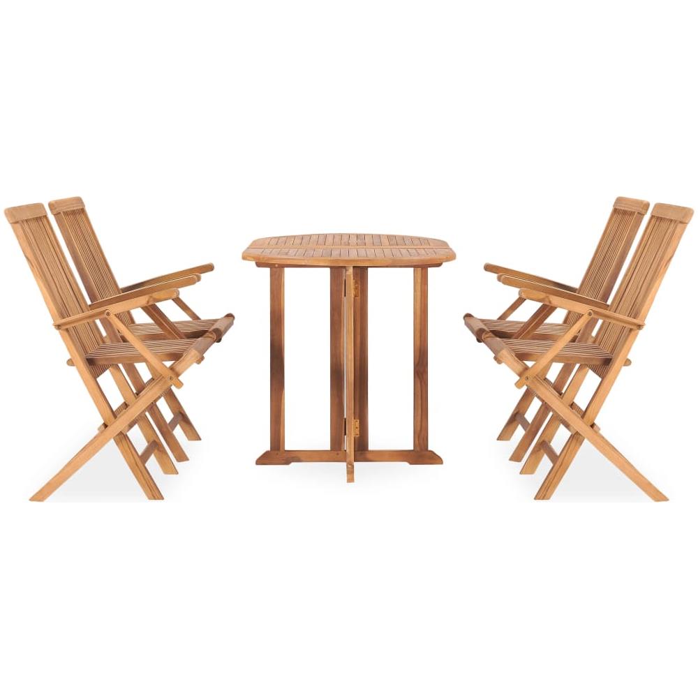 Set Da Pranzo Da Giardino 5 Pz Pieghevole In Massello Di Teak - Foto 2