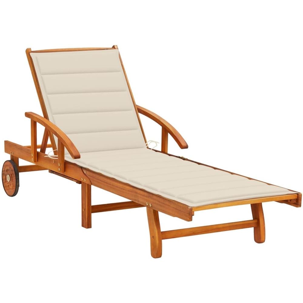 Lettino Prendisole Da Giardino Con Cuscino Massello Di Acacia - Foto 1