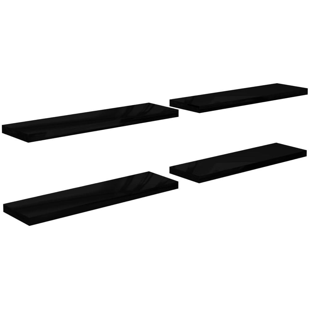 Scaffali A Parete 4 Pz Nero Lucido 90x23,5x3,8 Cm In Mdf - Foto 2