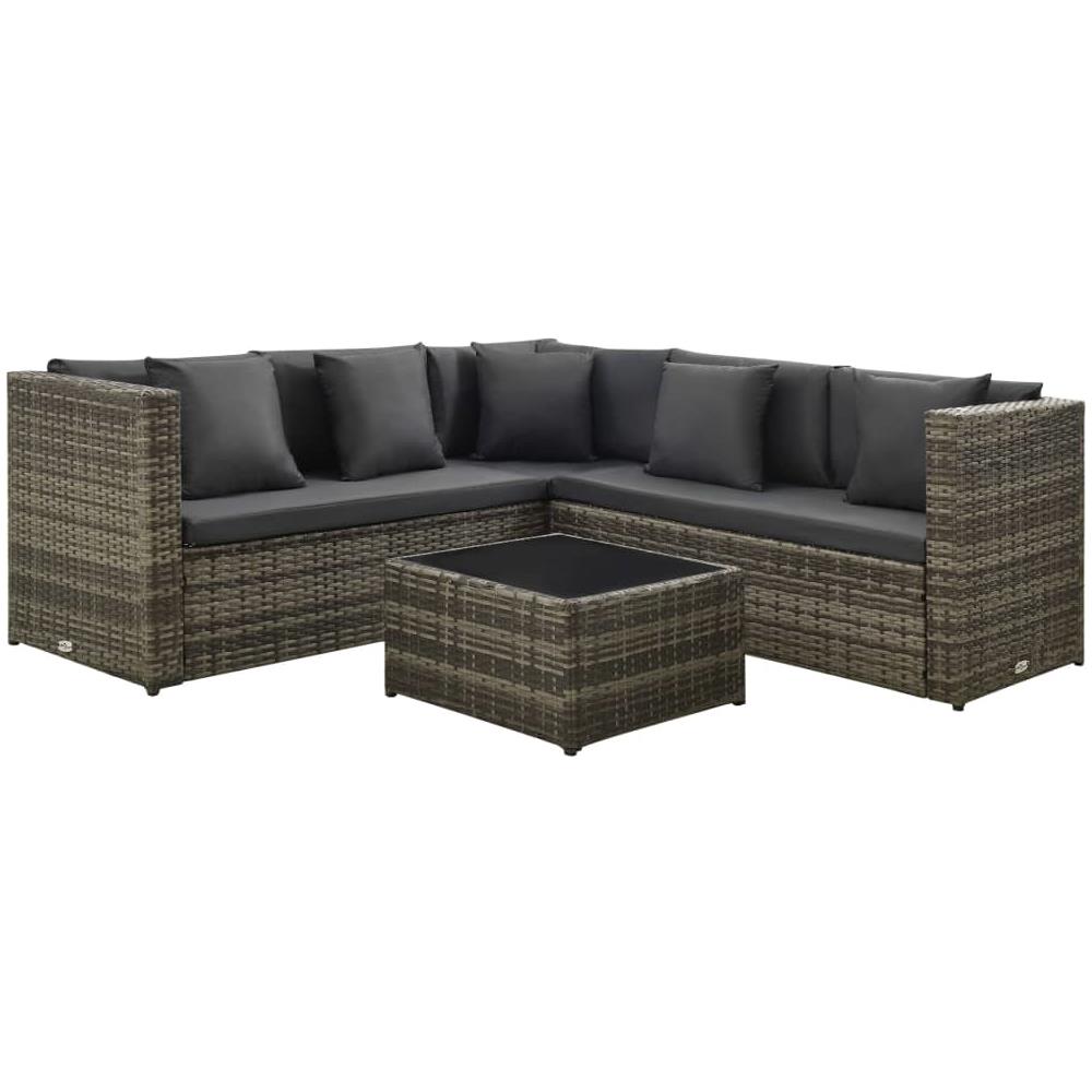 Set Divani da Giardino 4 pz con Cuscini in Polyrattan Grigio - Foto 1