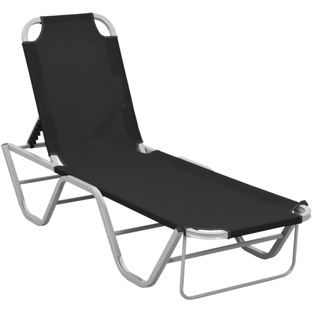 Lettino Prendisole in Alluminio e Textilene Nero - Foto 1