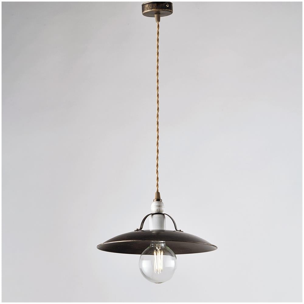Lampadario In Ferro Marrone Oro Industrial Bianco Una Luce 30x H14 Cm - Foto 1
