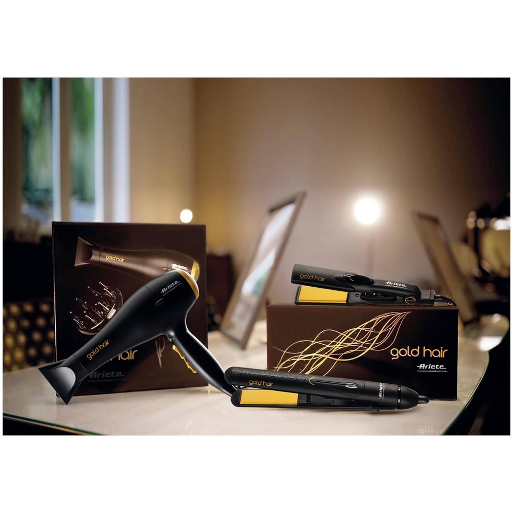 8143 Piastra Per Capelli Gold Hair Rotonda, Rivestimento In Ceramica, Temperatura Costante, Funzione Ionica Anti Crespo, Forma Tonda Adatta A Tutti I Finishing, Blocco Piastre, Nero - Foto 2