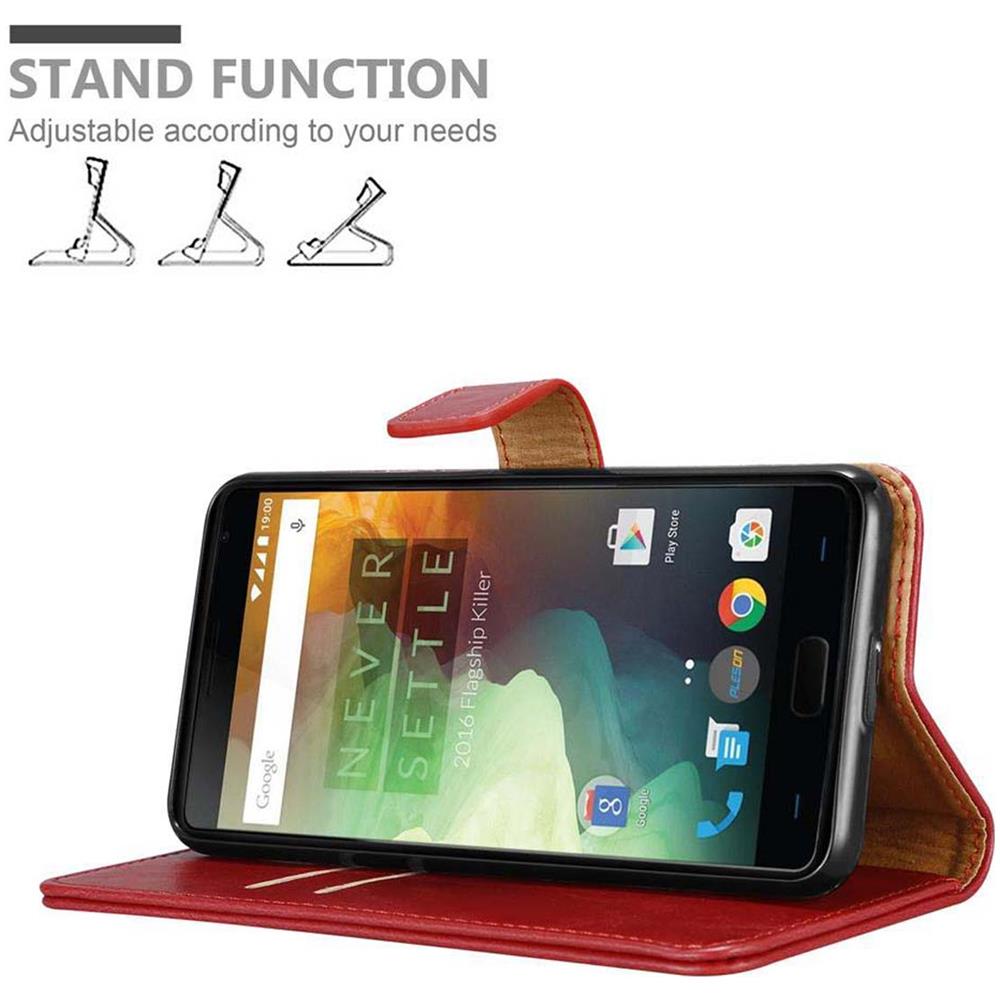 Custodia Compatibile Con Oneplus 2 In Rosso Vinaccia - Coperchio Protettiva Con Chiusura Magnetica, Funzione Stand E Tasca Per Le Carte - Foto 2