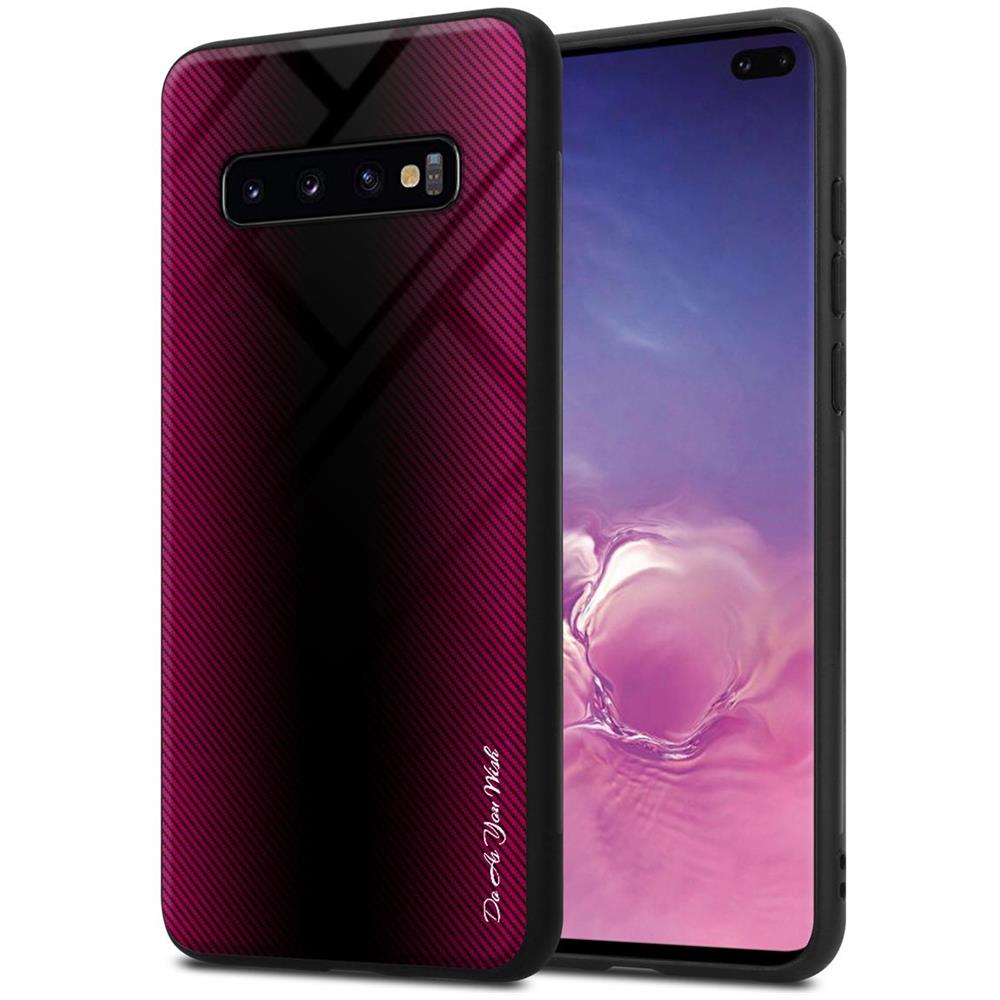 Custodia Compatibile Con Samsung Galaxy S10 Plus - Ottica A Strisce In Cremisi Rosa - Coperchio Protettivo In Vetro Temperato E Silicone Tpu - Foto 1