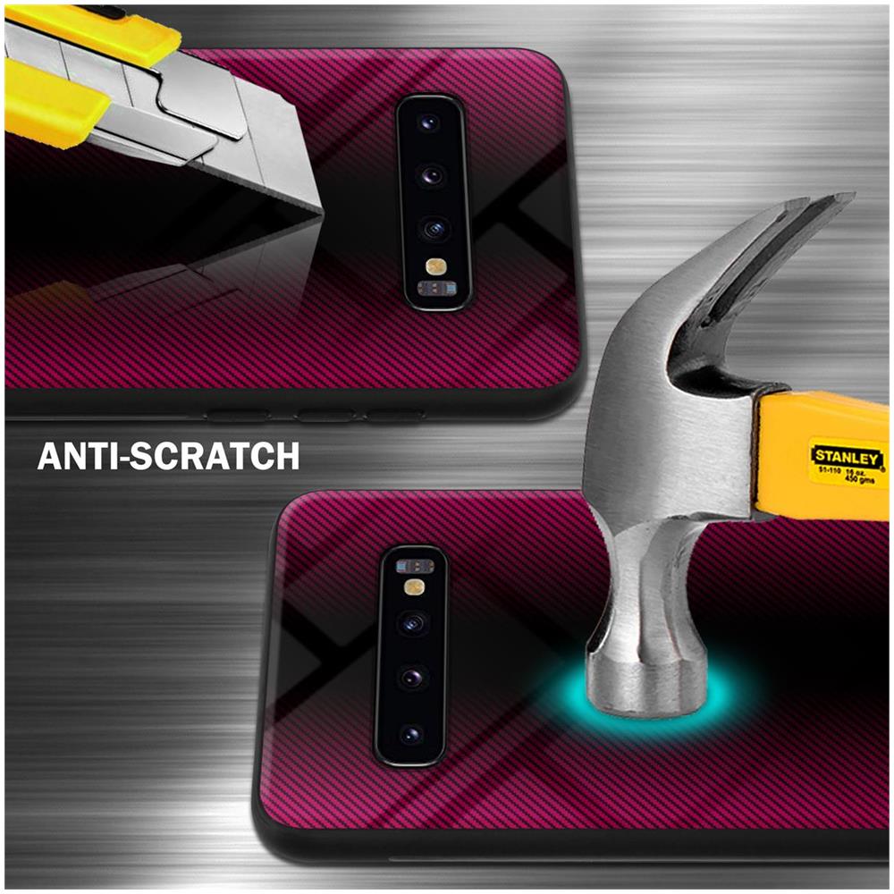 Custodia Compatibile Con Samsung Galaxy S10 Plus - Ottica A Strisce In Cremisi Rosa - Coperchio Protettivo In Vetro Temperato E Silicone Tpu - Foto 2