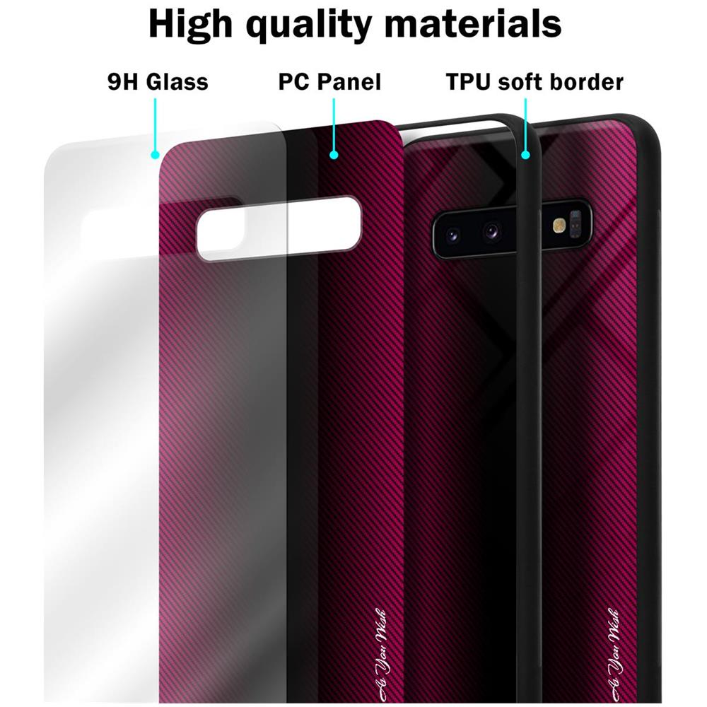 Custodia Compatibile Con Samsung Galaxy S10 Plus - Ottica A Strisce In Cremisi Rosa - Coperchio Protettivo In Vetro Temperato E Silicone Tpu - Foto 6