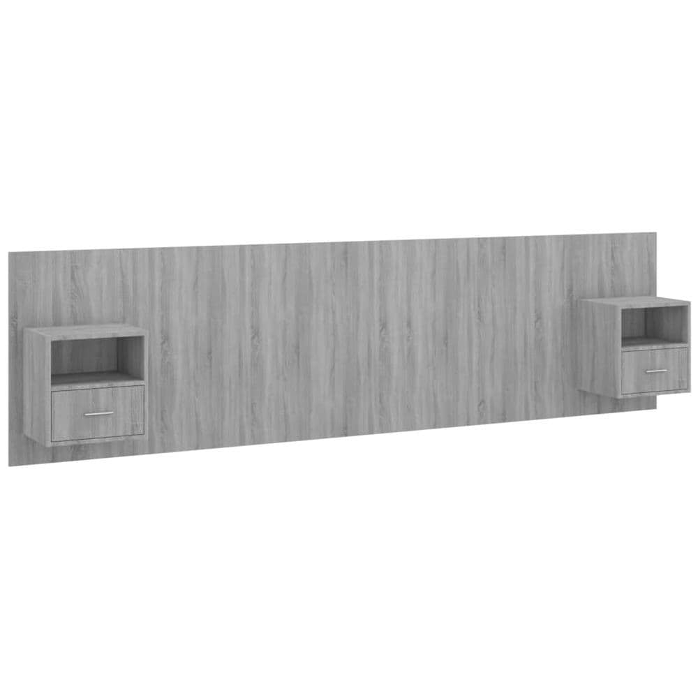 Testiera Letto Con Comodini In Legno Multistrato Grigio Sonoma - Foto 2