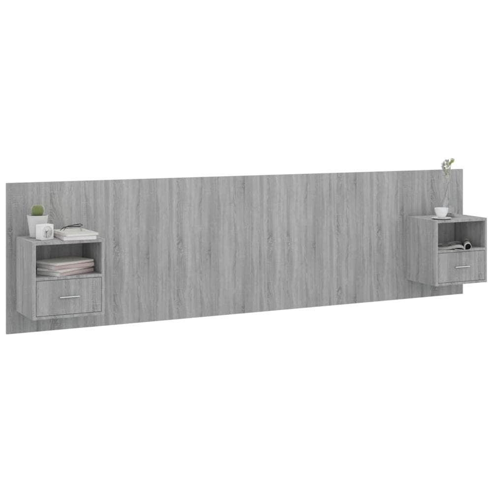 Testiera Letto Con Comodini In Legno Multistrato Grigio Sonoma - Foto 3
