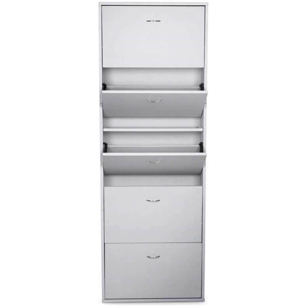 Scarpiera Washington, Armadio Portascarpe A 5 Ante A Ribalta, Scarpiera Alta Da Ingresso, Scarpiera Moderna, 70x17h180 Cm, Bianco Lucido - Foto 2