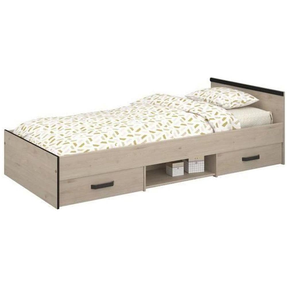 Letto Per Bambini Beige E Nero Con Contenitore 90 X 200 Cm - Foto 1