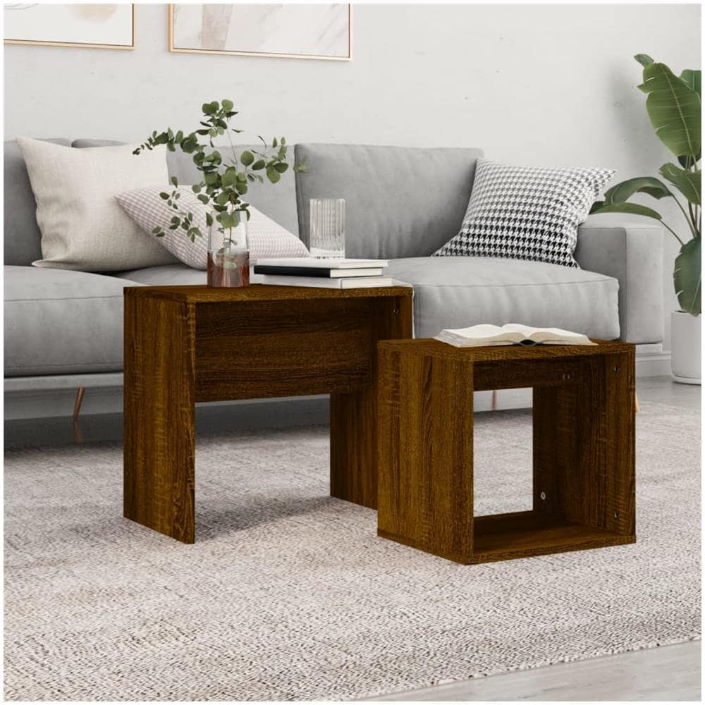 Tavolini Impilabili 2 Pz Rovere Marrone In Legno Multistrato - Foto 1