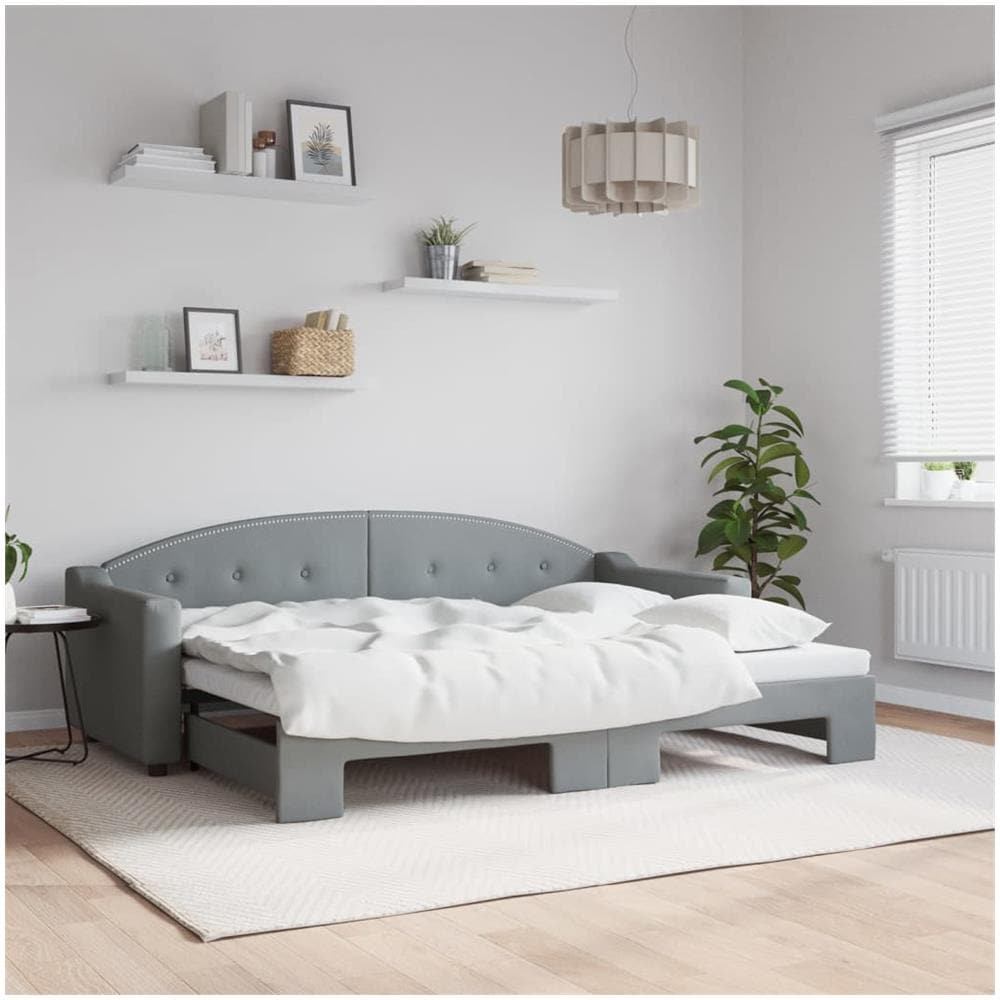 Divano Letto Con Letto Estraibile Grigio Chiaro 80x200 Tessuto - Foto 1