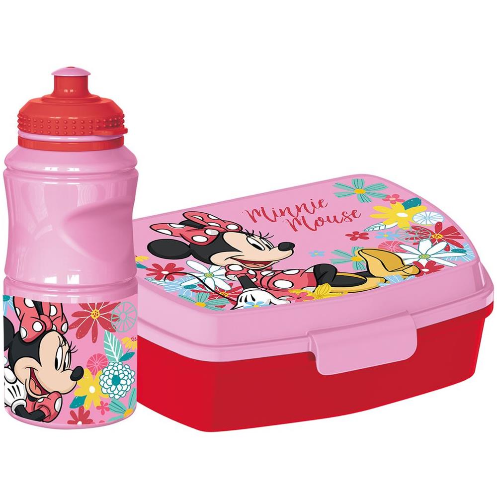 Disney Set Borraccia Da 380 Ml E Sandwich Box Rosa Per Bambini In Plastica Minnie Con Banda Antiscivolo E Chiusura Di Sicurezza - Foto 1