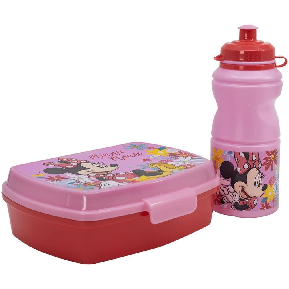 Disney Set Borraccia Da 380 Ml E Sandwich Box Rosa Per Bambini In Plastica Minnie Con Banda Antiscivolo E Chiusura Di Sicurezza - Foto 3