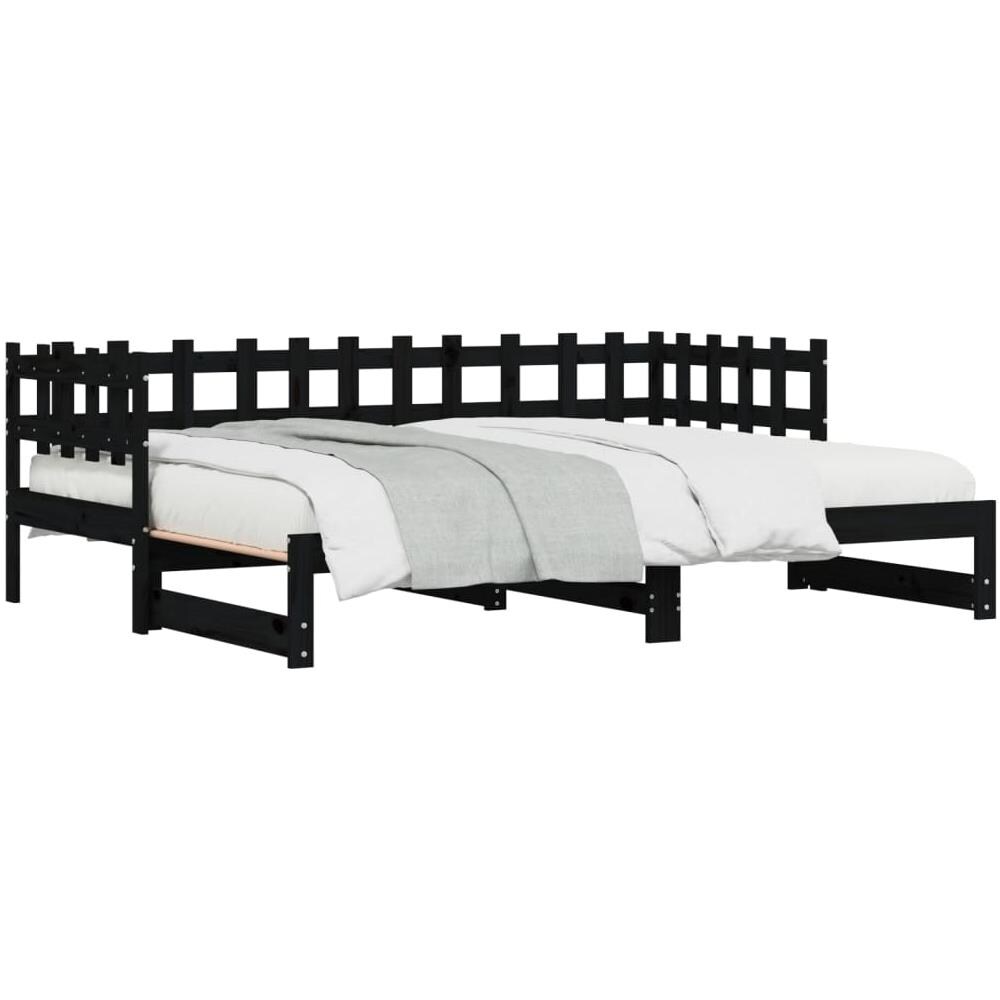 Dormeuse Estraibile Nera 2x (90x190) Cm Legno Massello Di Pino - Foto 2