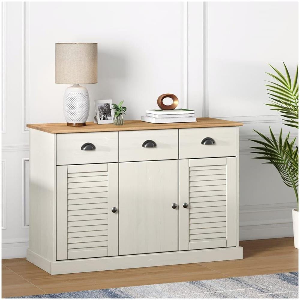 Credenza Cassetti VIGO 113x40x75 cm Legno Massello Pino Bianco - Foto 2