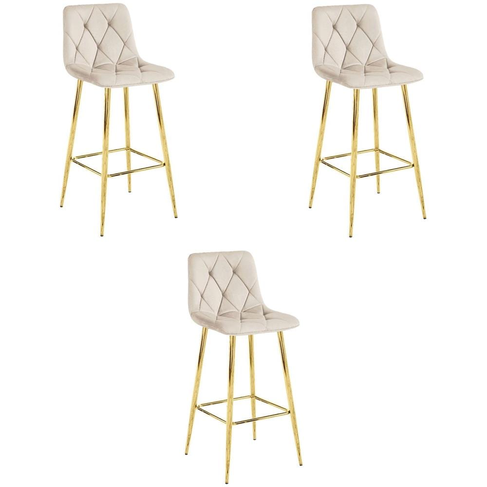 Sgabello KODA in velluto beige con gambe dorate per cucina x3 - Foto 1