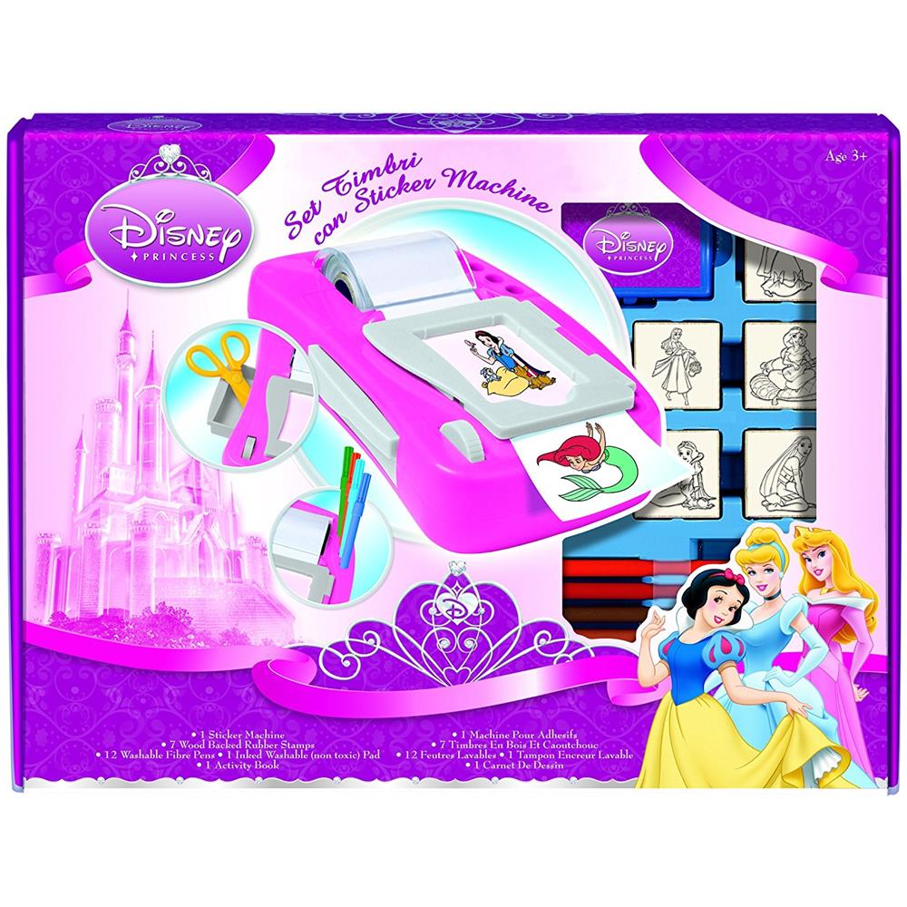 Macchina per Adesivi Disney Princess, Fatto in Italia, 7 Timbri, Album con Pennarelli, Set timbrini Bimbi, in Legno all'e Gomma Naturale Inchiostro Lavabile Atossico, Idea Regalo, Art. 08660 - Foto 2