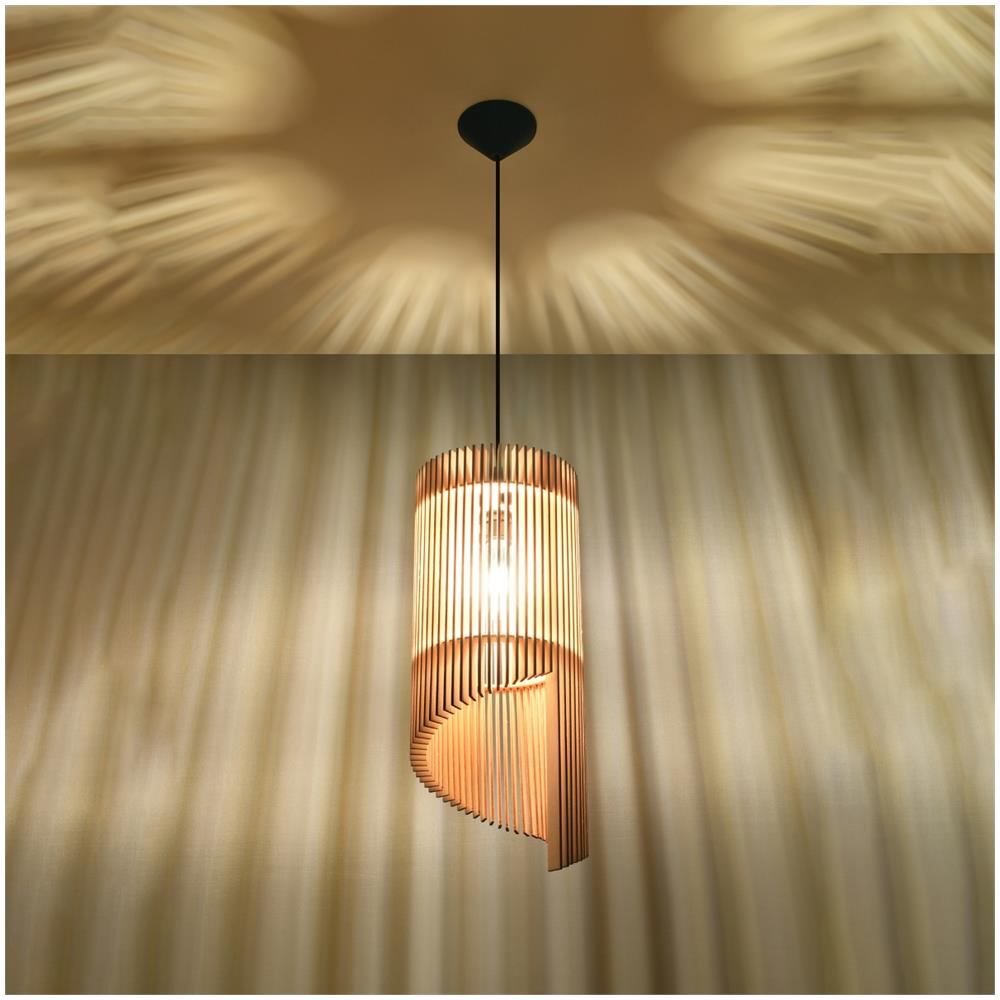 Lampada A Sospensione In Filo Di Legno Naturale E27 - Foto 10