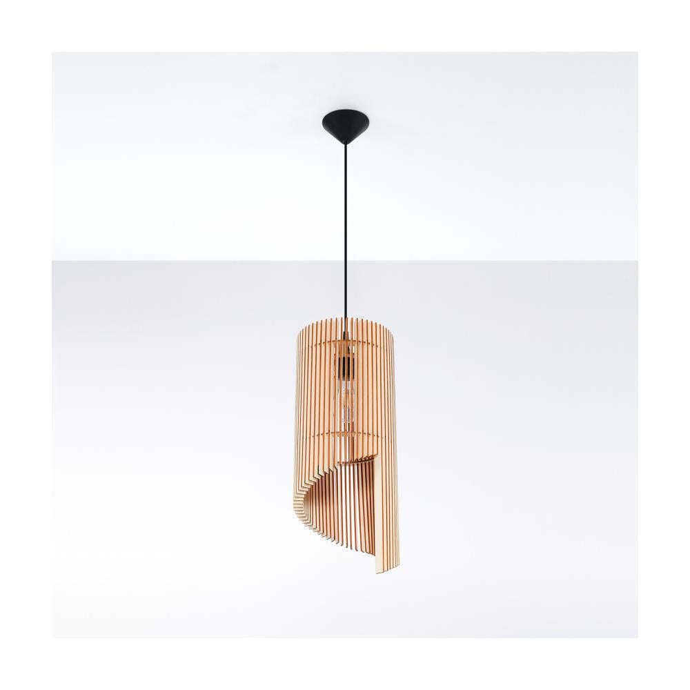 Lampada A Sospensione In Filo Di Legno Naturale E27 - Foto 2