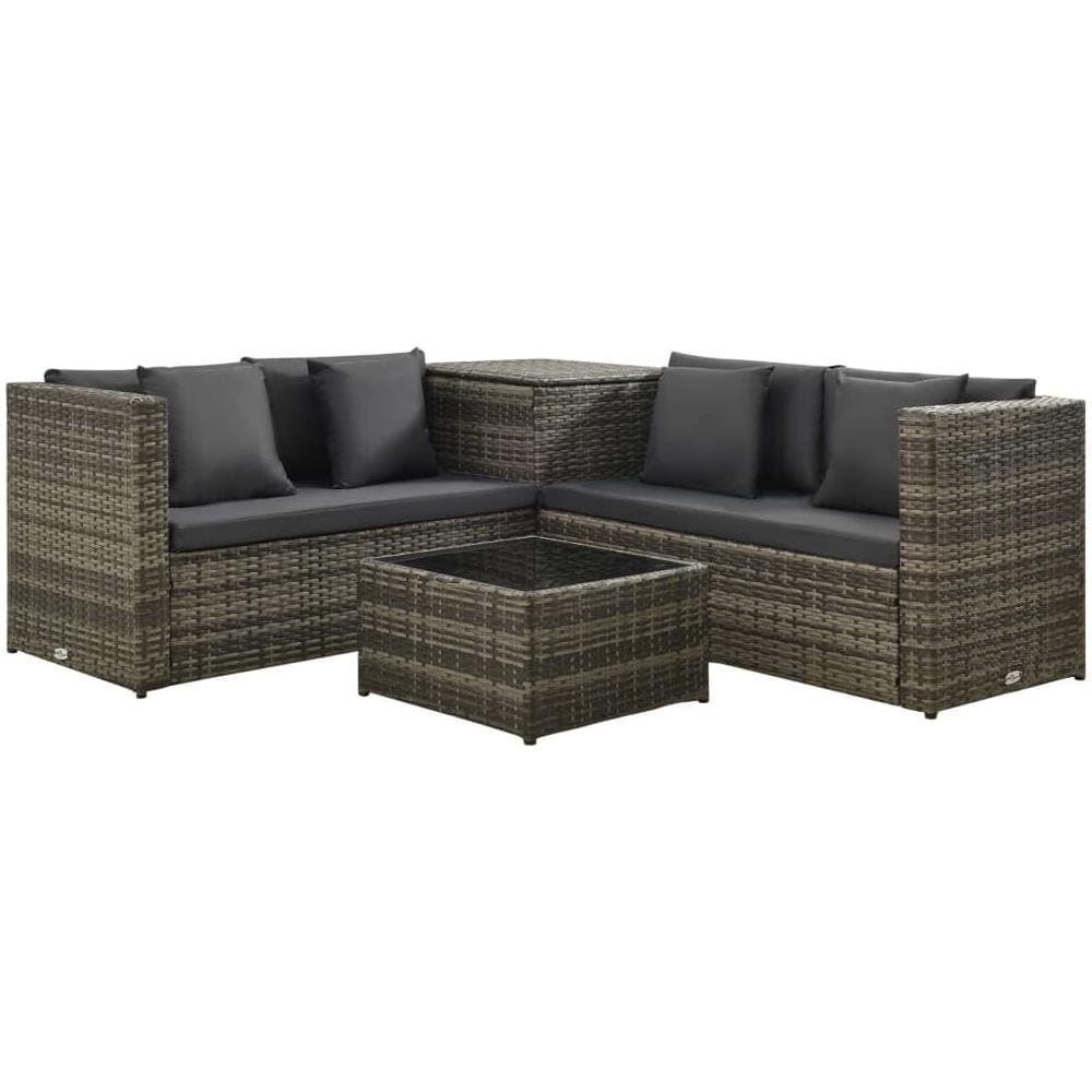 Set Divani da Giardino 4 pz con Cuscini in Polyrattan Grigio - Foto 1