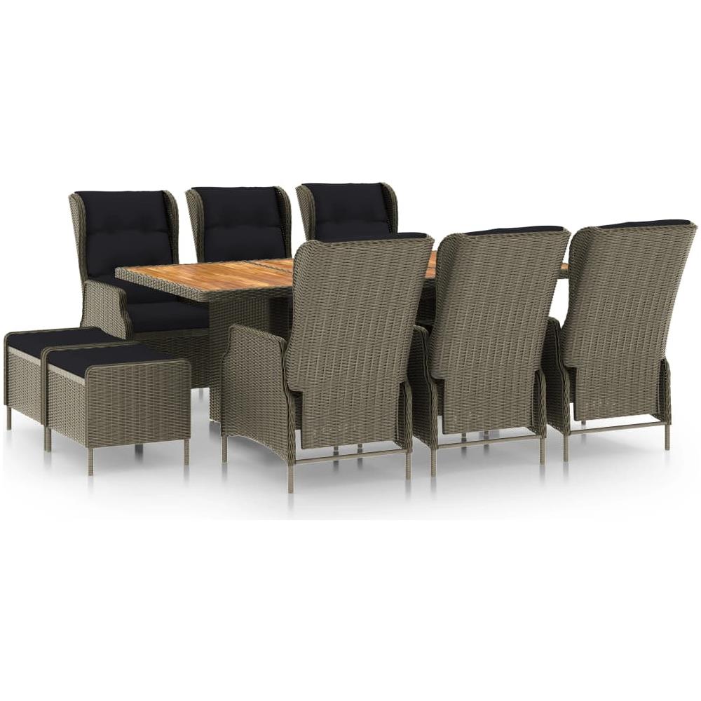 Set da Pranzo da Giardino 9 pz con Cuscini in Polyrattan Marrone - Foto 1