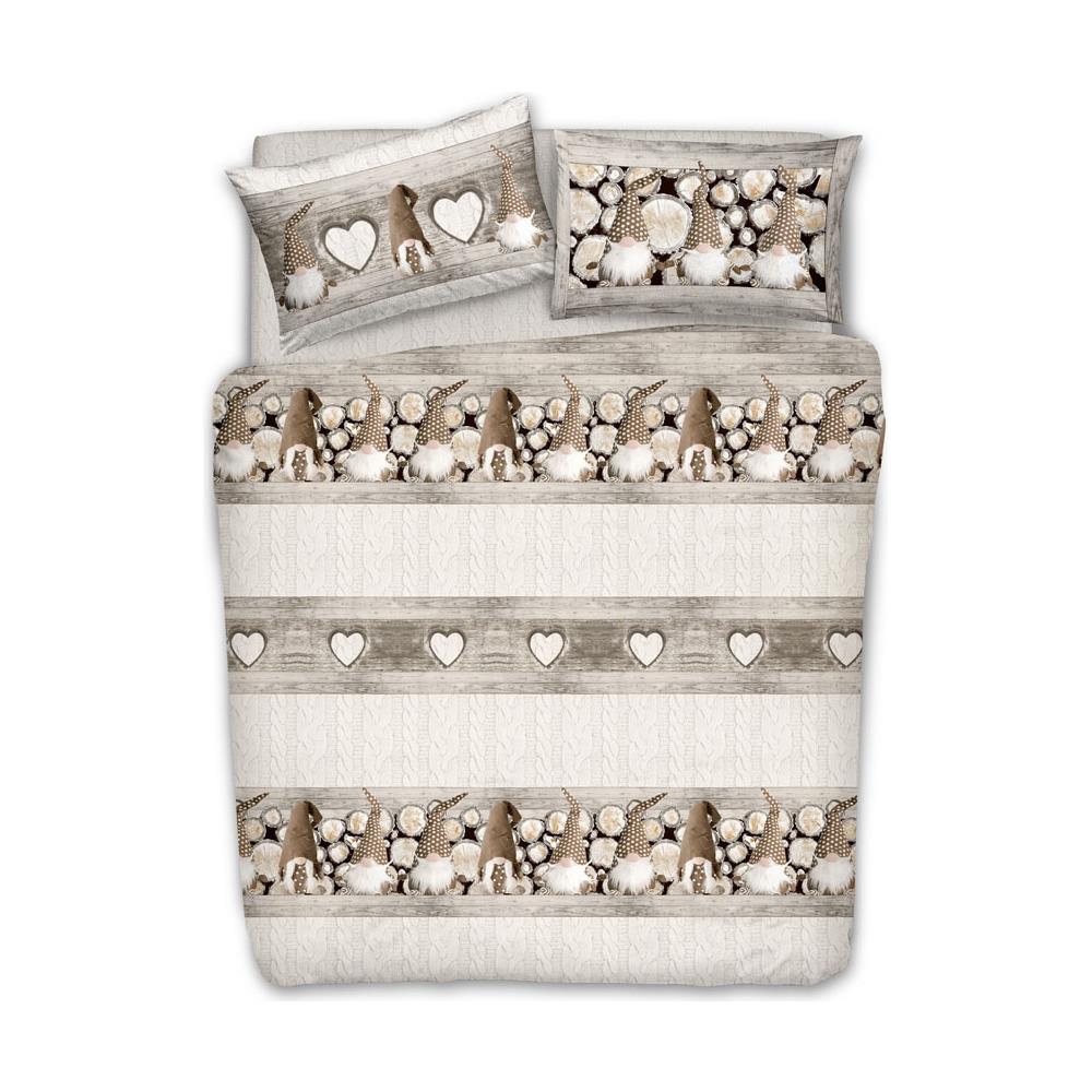 Copripiumino Sacco Piumone Pensieri Delicati 100% Cotone Disegno Gnomi Matrimoniale Beige - Foto 1