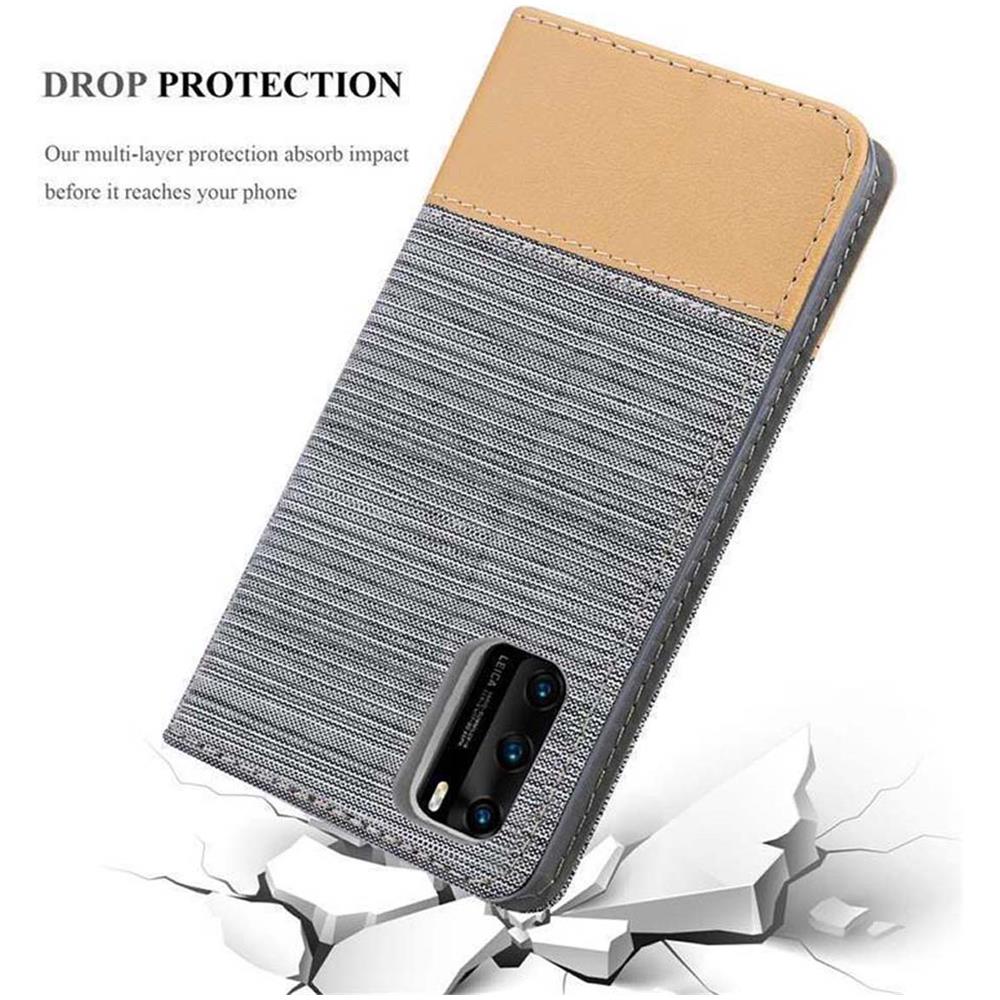 Custodia Compatibile Con Huawei P40 In Grigio Chiaro Marrone - Coperchio Protettiva Con Chiusura Magnetica, Funzione Stand E Tasca Per Le Carte - Foto 8