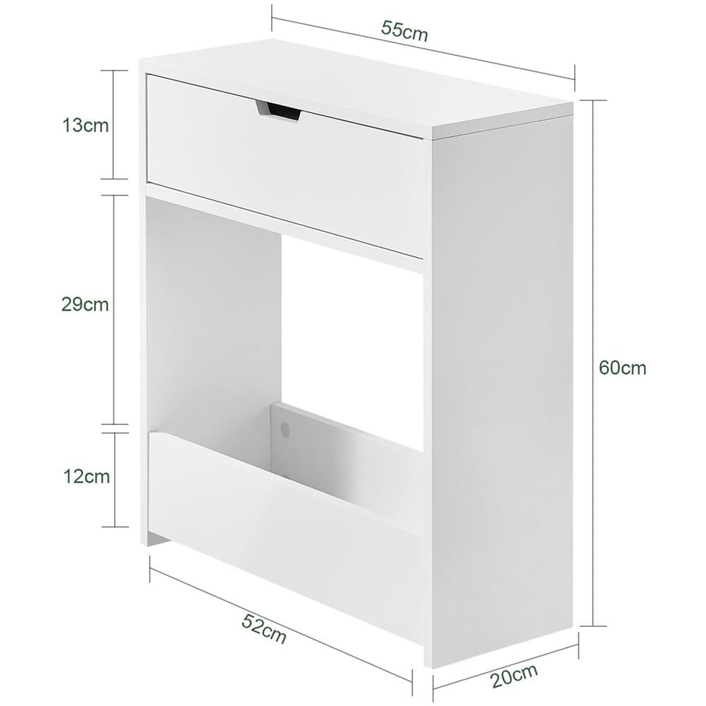 Mobiletto Da Bagno Portaoggetti Bagno Portarotolo E Portascopino Mobiletto Salvaspazio Con 1 Ripiano Aperto E 1 Cassettiera, 55x20x60cm Bzr48-w - Foto 2