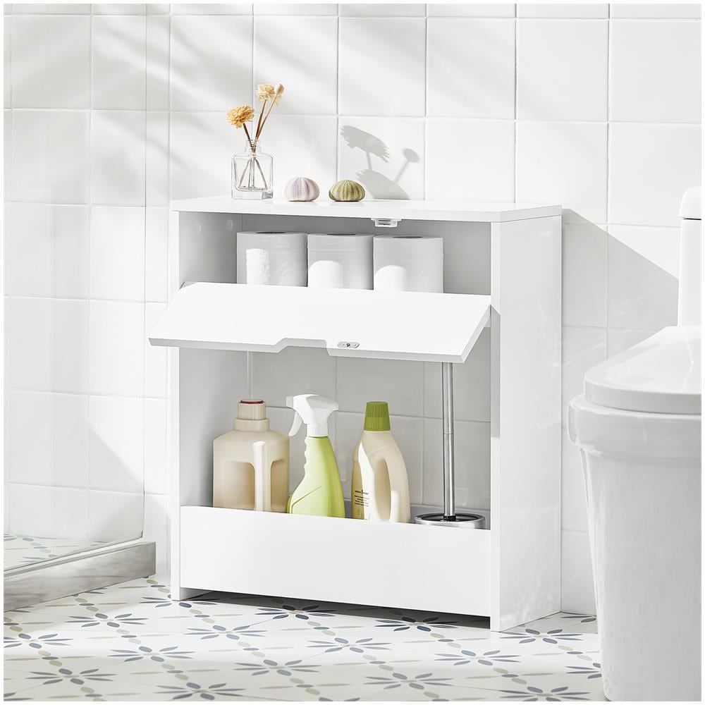 Mobiletto Da Bagno Portaoggetti Bagno Portarotolo E Portascopino Mobiletto Salvaspazio Con 1 Ripiano Aperto E 1 Cassettiera, 55x20x60cm Bzr48-w - Foto 5