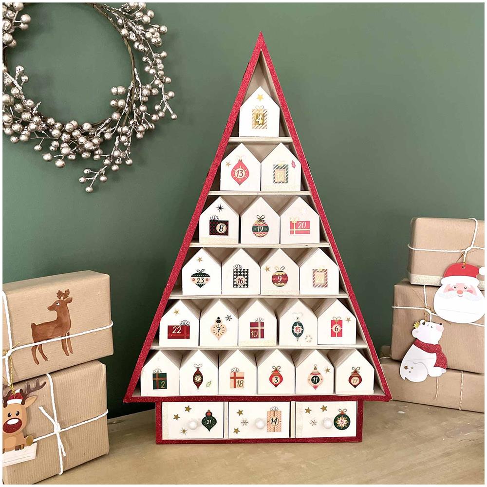 Calendario Dell'avvento In Legno Abete 52 X 35 Cm - Foto 1
