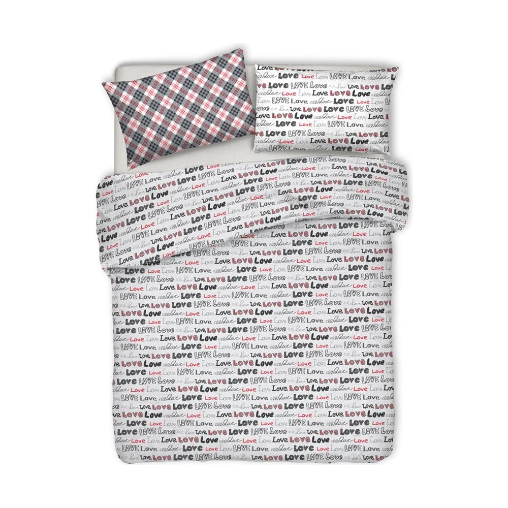 Copripiumino Sacco Piumone Pensieri Delicati 100% Cotone Disegno Love Love Matrimoniale Grigio - Foto 1
