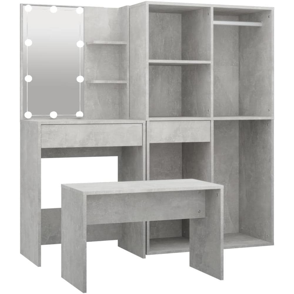 Set Tavolo Da Toeletta Grigio Cemento Con Led Legno Multistrato - Foto 2