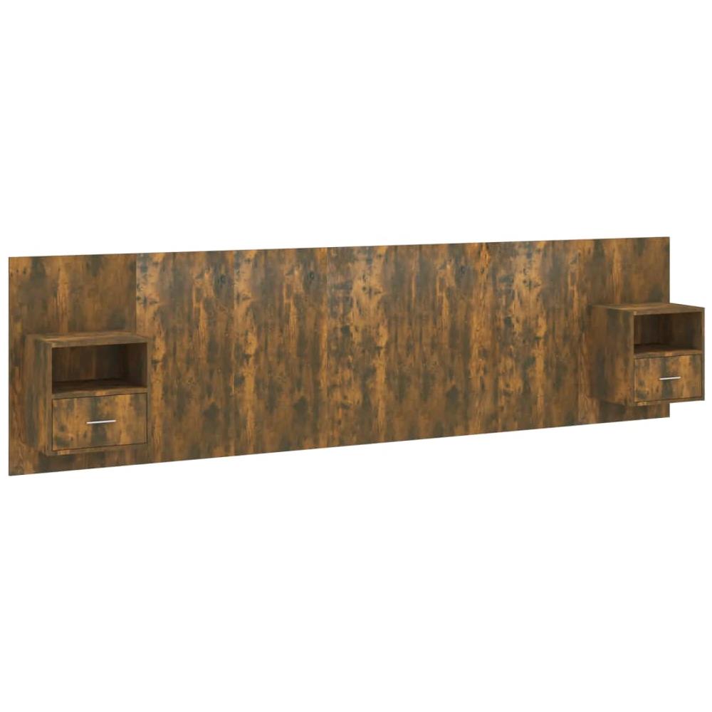 Testiera Letto Con Comodini Rovere Fumo In Legno Multistrato - Foto 2