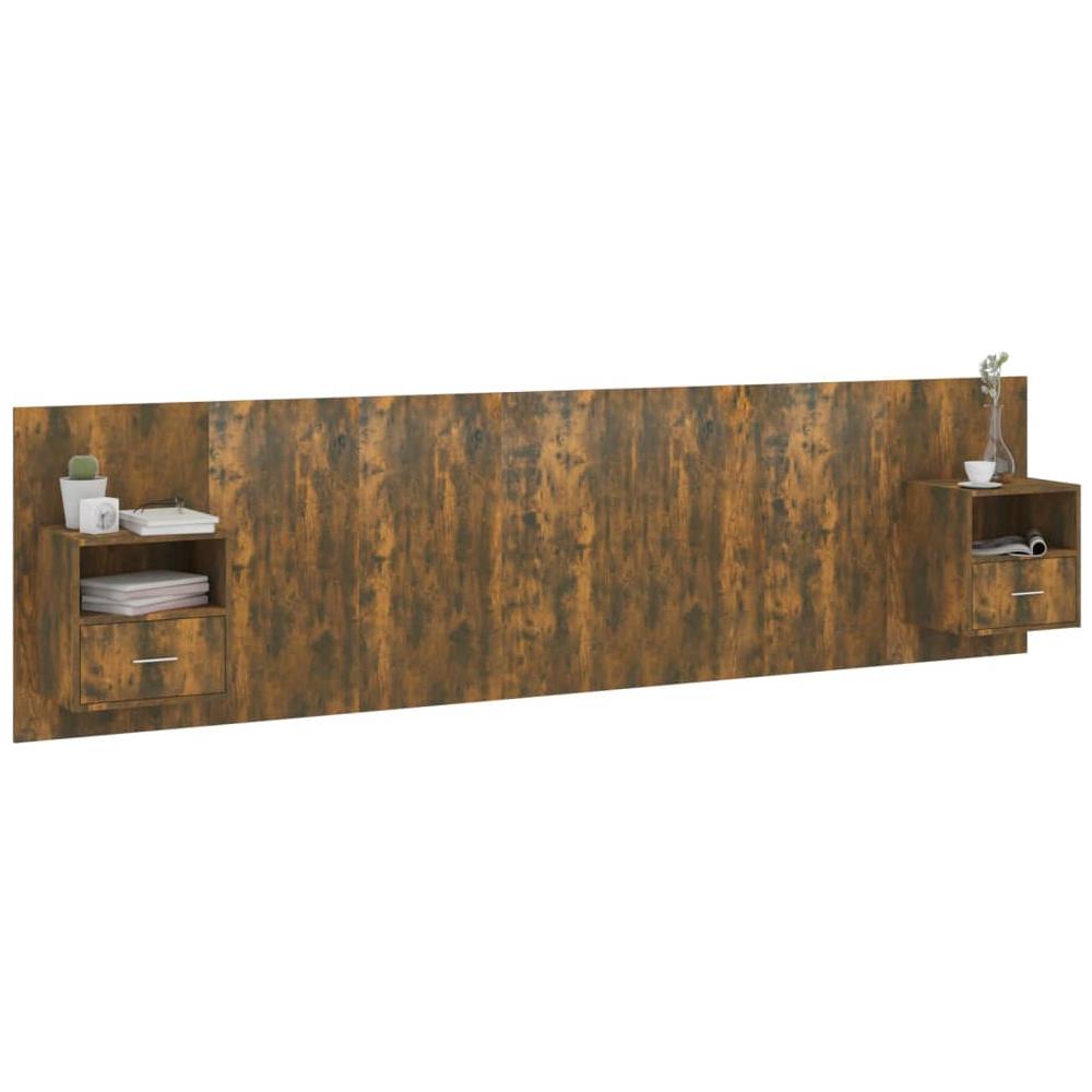 Testiera Letto Con Comodini Rovere Fumo In Legno Multistrato - Foto 3